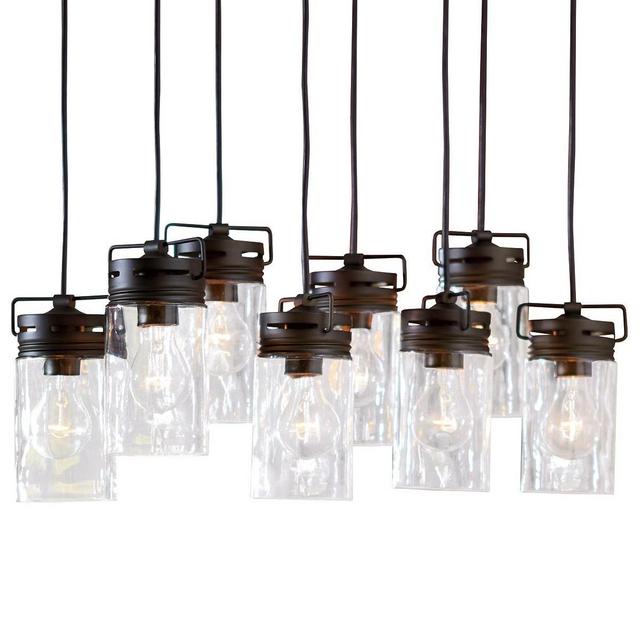 allen + roth Vallymede 8-Light Aged Bronze Farmhouse Clear Glass Jar Pendant Light