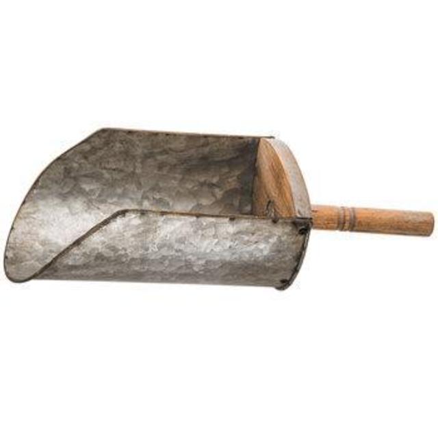 Galvanized Metal Scoop with Wood Handle