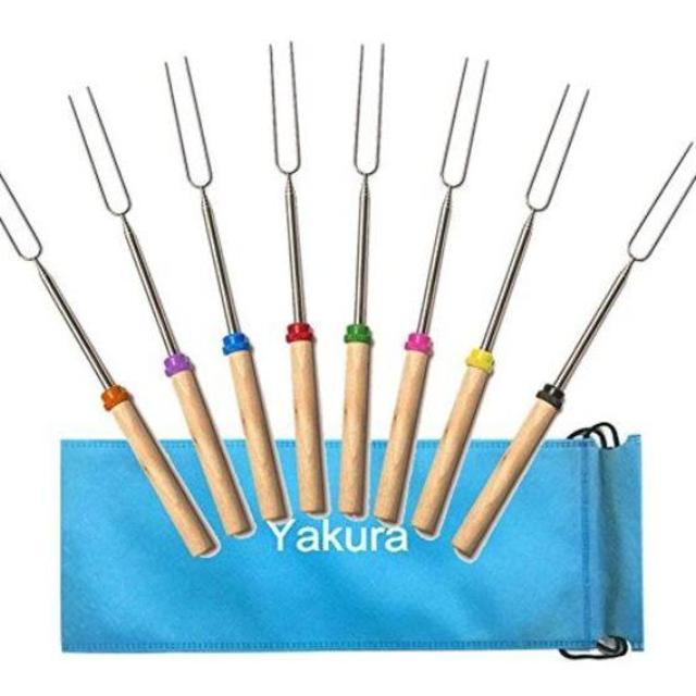 Yakura 8 Piece Marshmallow Roasting Sticks, Telescoping Smore Skewers For Bbq Hot Dog Fork Patio Fire Pit Camping