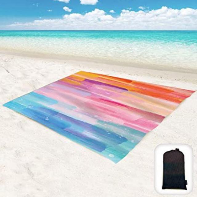 Hiwoss Sand Proof Beach Blanket Oversized 95”x 80”, Waterproof Sand Free Beach Mat with Corner Pockets,Portable Mesh Bag for Beach Festival, Picnic and Outdoor Camping