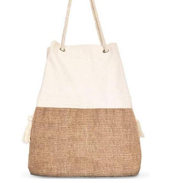 Large Beach Bag - woven beach bag - Canvas and Jute boho Tote Summer Shoulder Bag