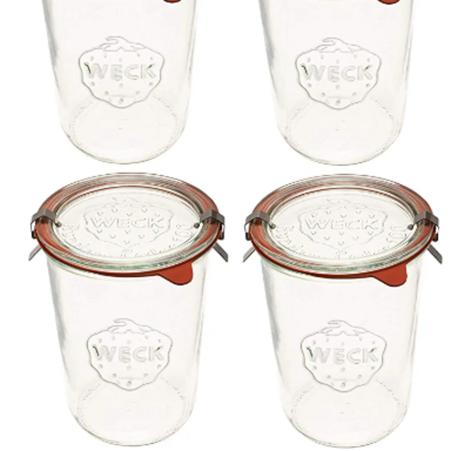 Weck Canning Jars 743 - Weck Mold Jars made of Transparent Glass - Eco-Friendly Canning Jar - Food Storage Containers with Lids Airtight - 3/4 Liter Tall Jars Set - Set of 4 Jars with Lids