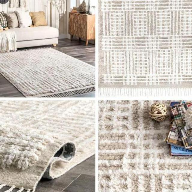 Beige Shaggy Crosshatch 5' x 8' Area Rug
