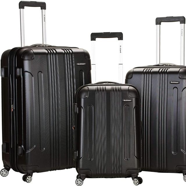 Rockland London Hardside Spinner Wheel Luggage, Black, 3-Piece Set