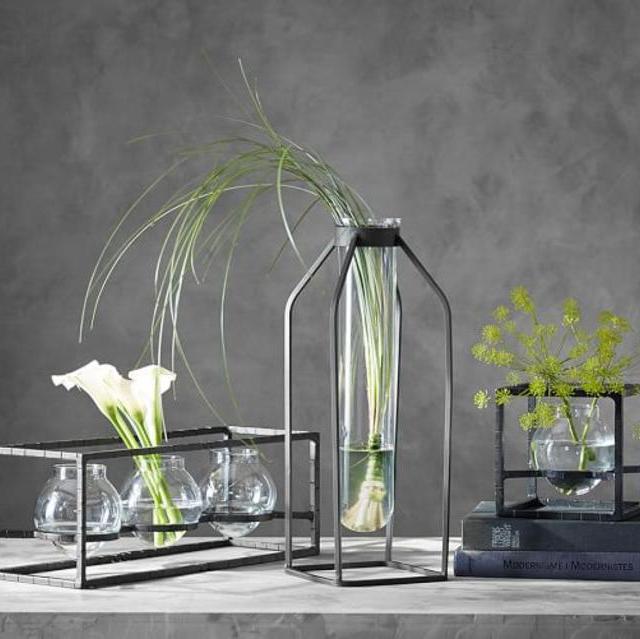 Pottery Barn Irving Architectural Vases (Triple Bud and Tall Vase)