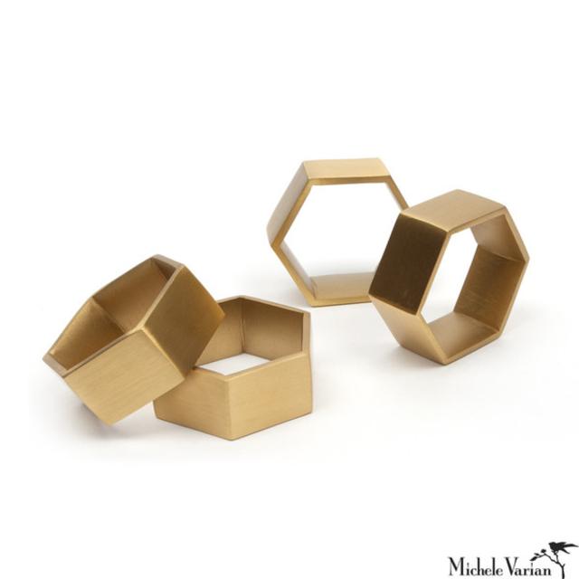 Brass Hexagon Napkin Rings