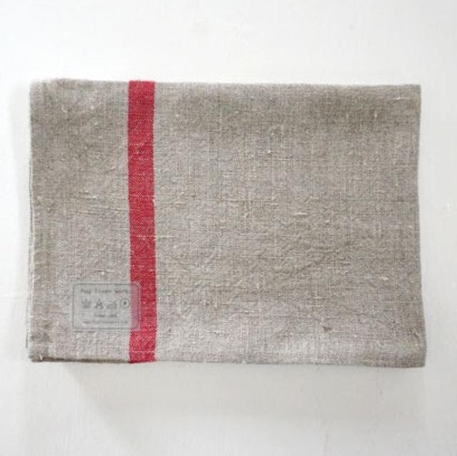 Fog Thick Linen Kitchen Cloth: Double Stripe (natural, red)