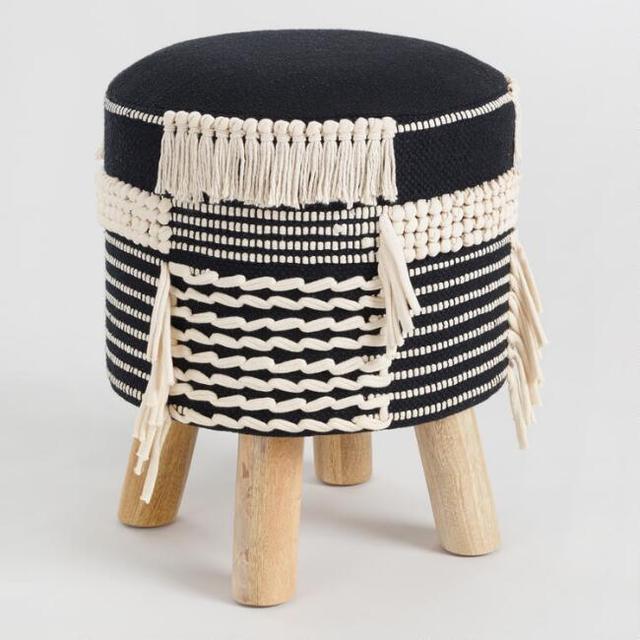 Black and White Stool with Tassels