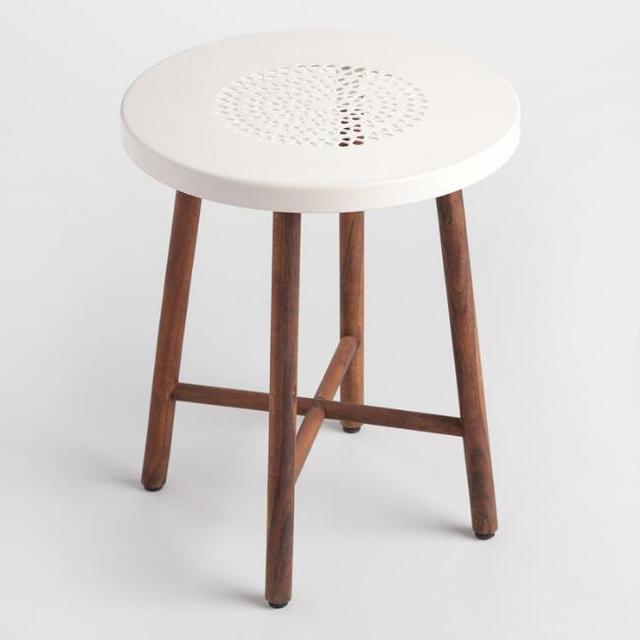 White Metal and Wood Tristan Stool
