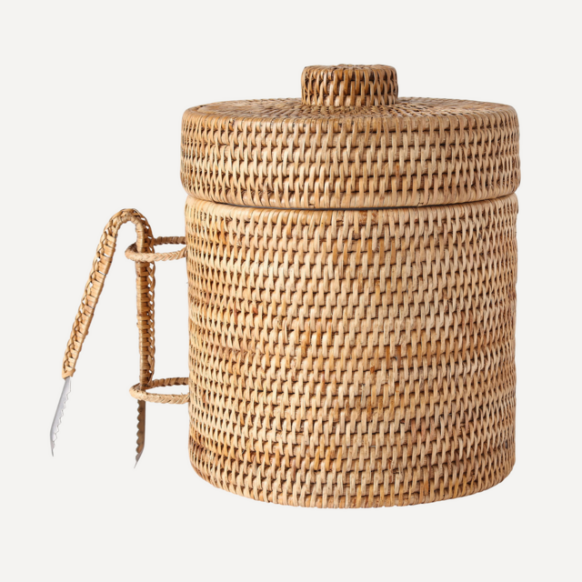 Rattan Ice Bucket with Tongs, Natural