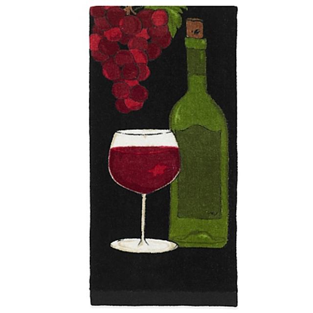 All-Clad Wine Bottle Print Kitchen Towel in Black
