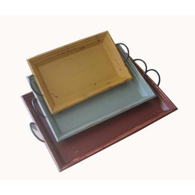 (Set of 3) Distressed Wood Trays