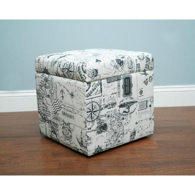 Brent White French Print Ottoman