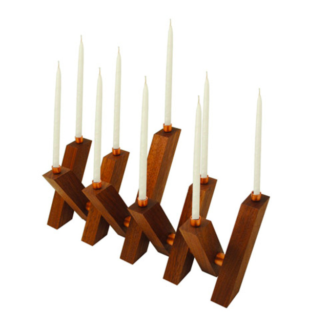 Wood and Copper Menorah