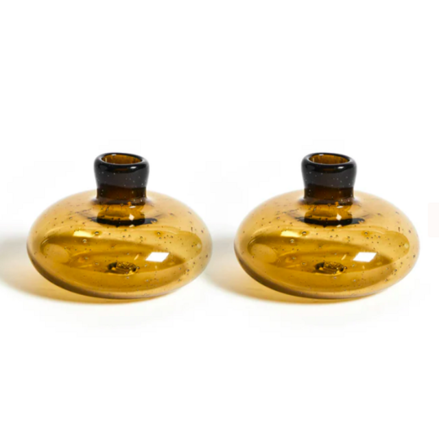 Bubble Glass Candleholder in Smoky Topaz (Set of 2)