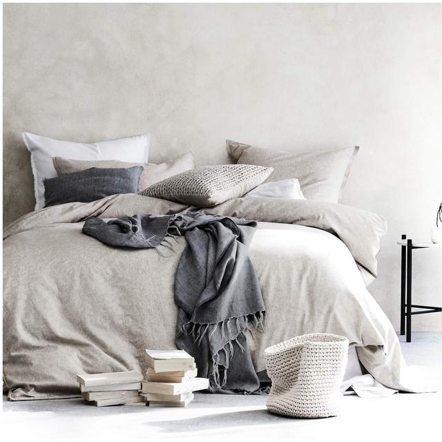Eikei Washed Cotton Chambray Duvet Cover Solid Color Casual Modern Style Bedding Set Relaxed Soft Feel Natural Wrinkled Look (Queen, Grey)
