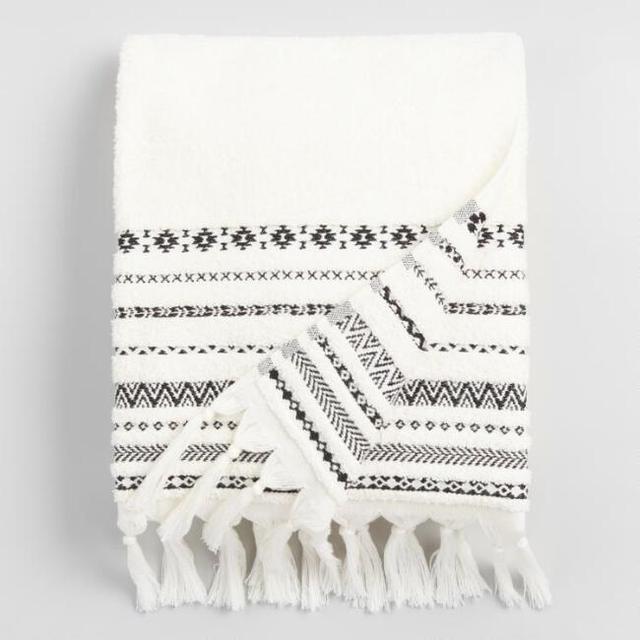 Ivory and Black Tribal Striped Zohra Bath Towel