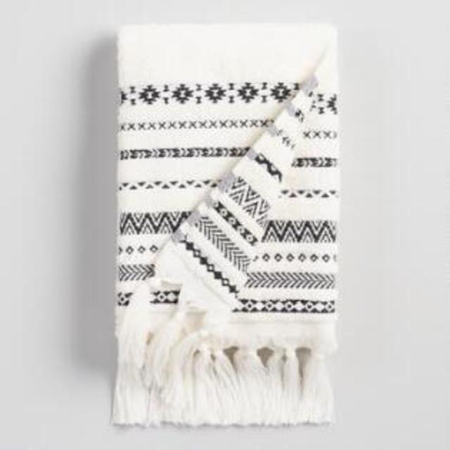 Ivory and Black Tribal Striped Zohra Hand Towel
