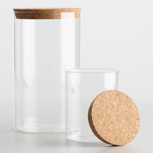 Small Glass Canister with Cork Top Set of 2