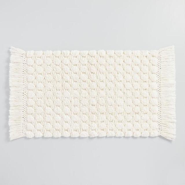 Ivory Woven Dot Bath Mat