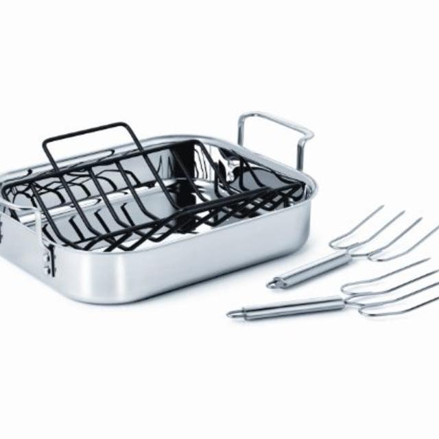 Calphalon Tri-Ply Stainless Steel 14" Roaster with Nonstick Rack & Stainless Steel Lifters