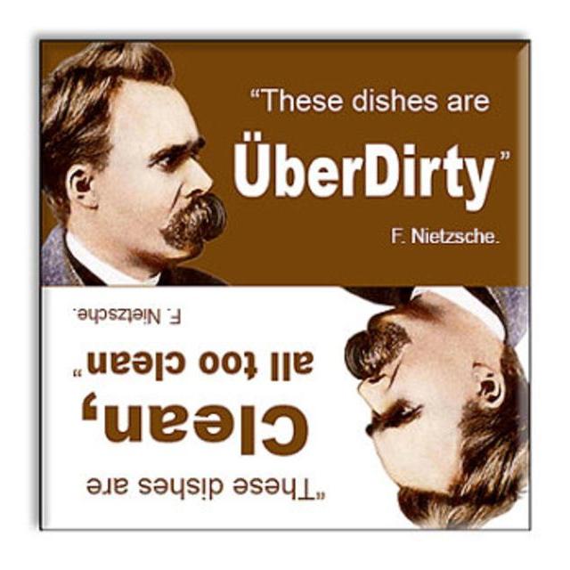 Clean Dirty Dishwasher Magnet Friedrich Nietzsche "These dishes are ÜberDirty" 2.5" x 2.5"