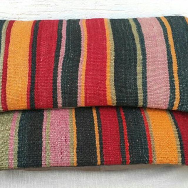 Lumbar Kilim Pillow SET, Colorful Striped Handembroidered Lumbar Pillow, Accent Pillow, Decorative Lumbar Pillow, Throw Pillow, Mini Lumbars
