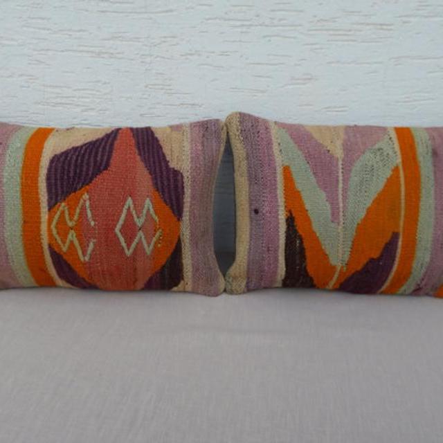 SET OF 2 Kilim Lumbar Pillow Covers,14x20 Bohemian Decor Pastel Color Large Body Kilim Pillows,Kilim Tribal Pillow, Area Rugs,Outdoor Pillow