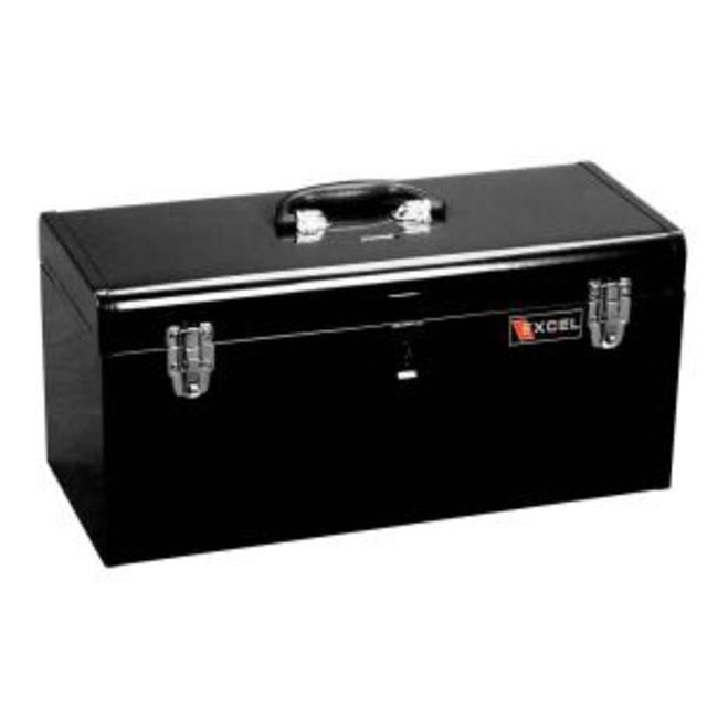 Excel Portable Steel Tool Box,with Steel Tray, Black, 20in. W x 8.6in. D x 9.6in. H, Each