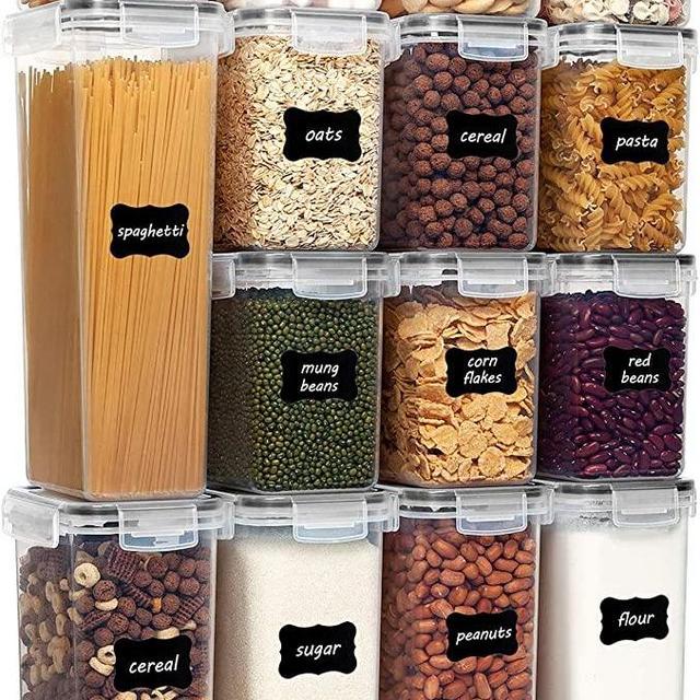 Vtopmart Airtight Food Storage Containers Set with Lids, 15pcs BPA Free Plastic Dry Food Canisters for Kitchen Pantry Organization and Storage, Dishwasher safe,Include 24 Labels, Black
