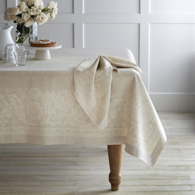 Vintage Floral Jacquard Tablecloth, 70" X 90", Natural