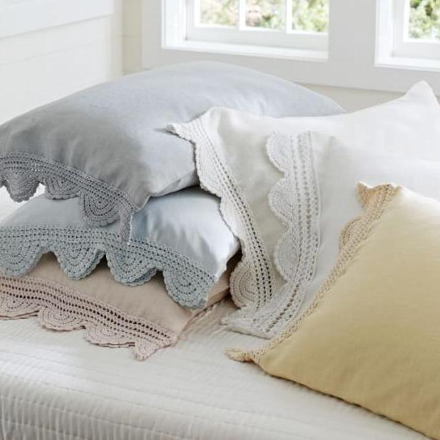 Linen Hand-Crochet Trim King Sham, Ruby Red