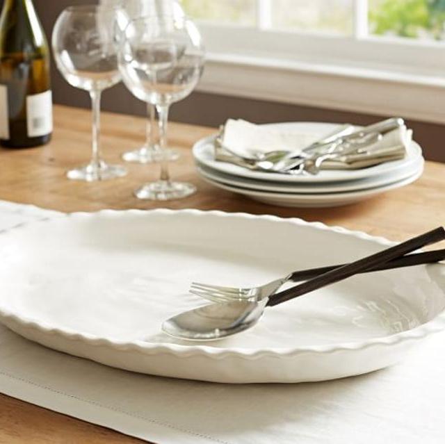 Napoli Handcrafted Ceramic Oval Serving Platter, White