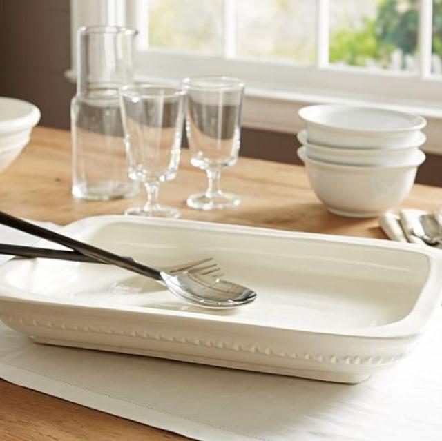 Napoli Handcrafted Ceramic Rectangular Serving Platter, White