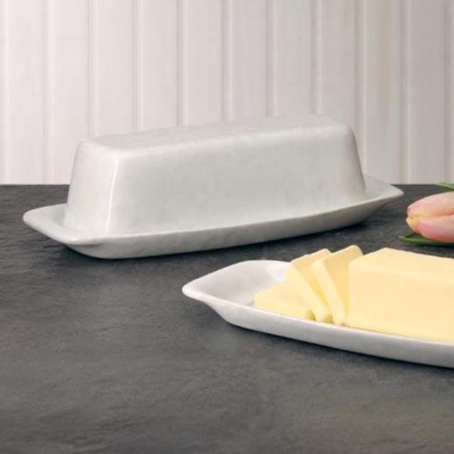 Covered Butter Dish, White on White