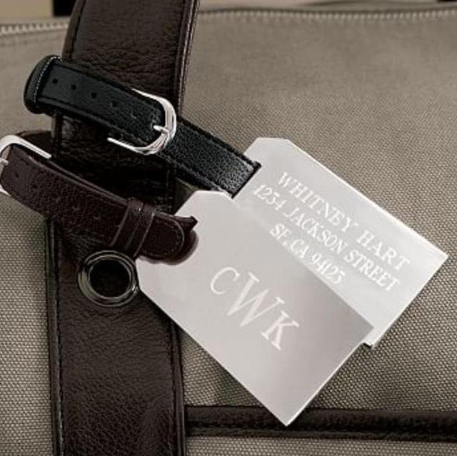 Silver-Plated Engravable Luggage Tag, Monogrammable, Black