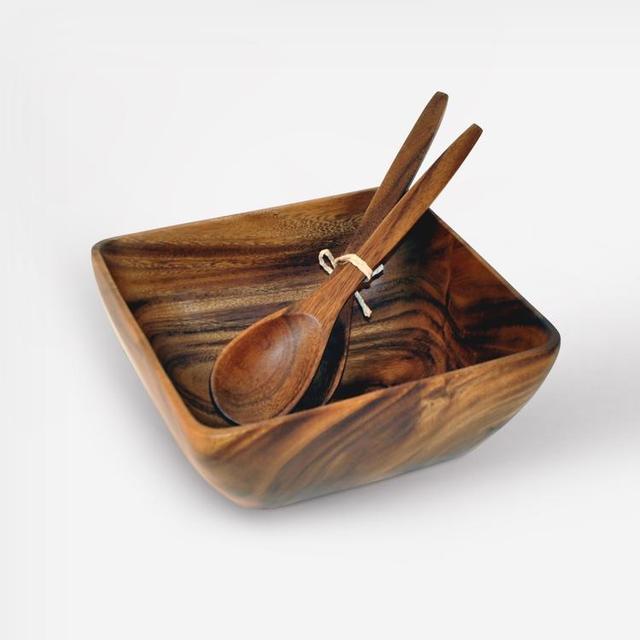 ACACIAWARE Square Bowl with Salad Servers
