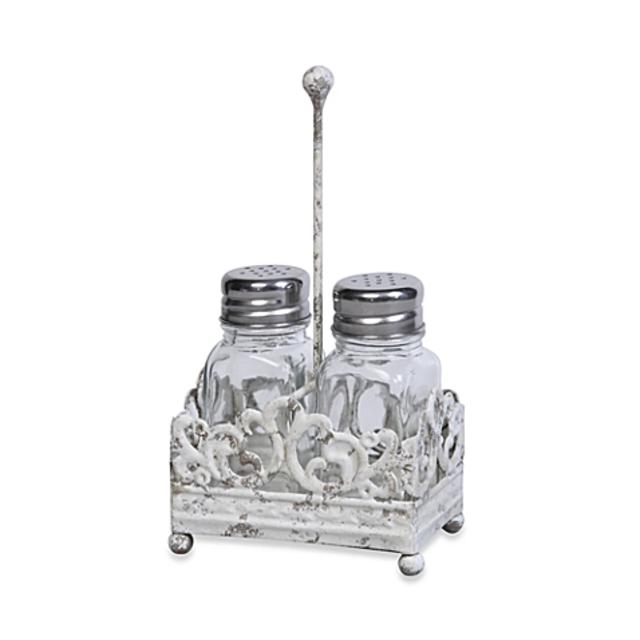 Metal Salt and Pepper Shaker Caddy with Glass Shakers