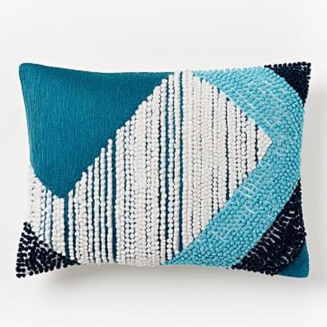 Striped Angled Crewel Pillow Cover - Blue Teal