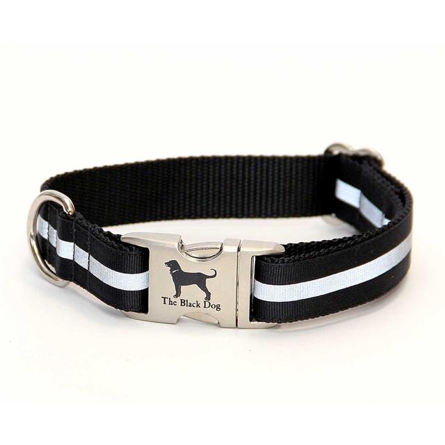 The Black Dog - Reflective Stripe D Ring Collar (Medium)