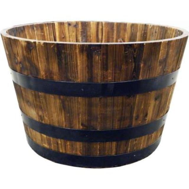 Real Wood 26 in. Half Whiskey Barrel Planter