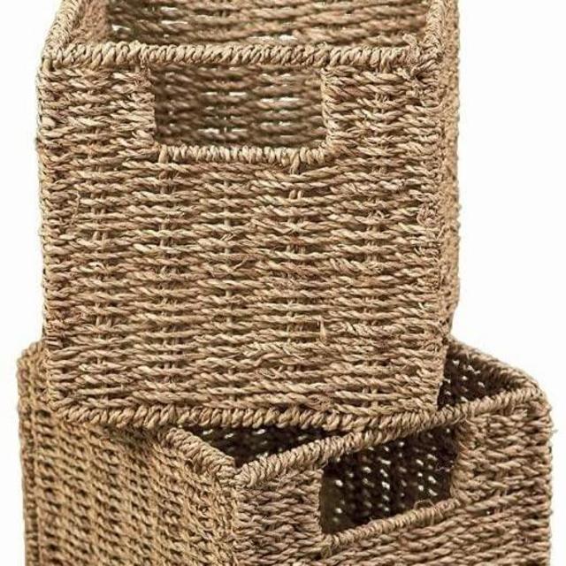 The Lakeside Collection Seagrass Storage Baskets with Steel Frame for Closet, Toy Organization - Set of 2