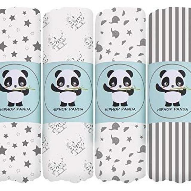 Bamboo Muslin Baby Swaddle Blanket - Hypoallergenic Soft Silky Newborn Swaddle Wrap, Neutral Receiving Blanket for Boy and Girl, Set of 4- Zebra, Star, Stripe, Elephant - Grey White