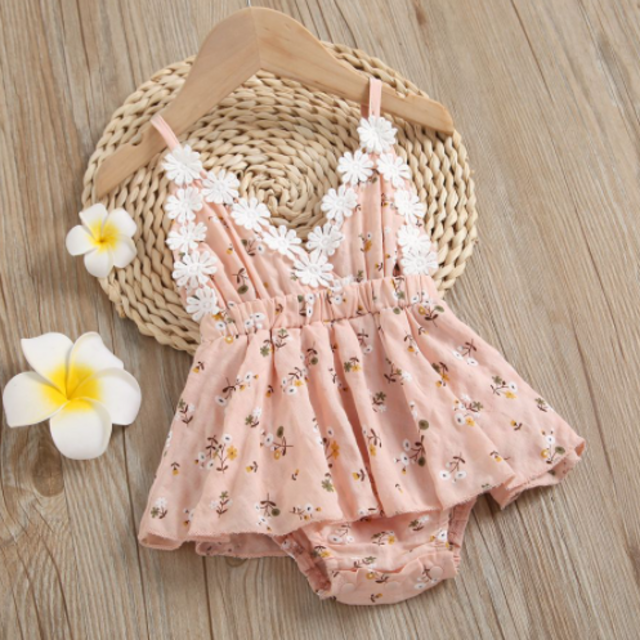 Cotton Floral Print Daisy Romper Dress