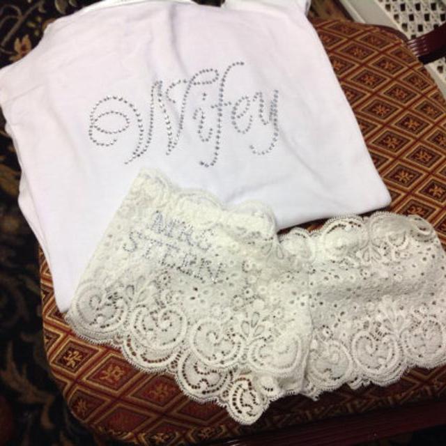 NEW MRS underwear: Lace Boy Short Underwear. Name in Rhinestones Honeymoon/wedding gift. lingerie, just married, bridal shower,bride. Wifey.
