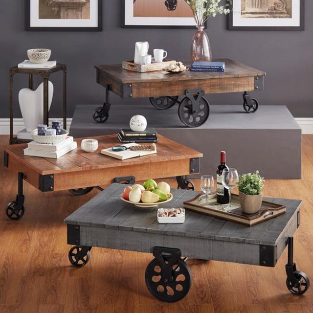 Tribecca Home Myra Vintage Industrial Modern Rustic Cocktail Table