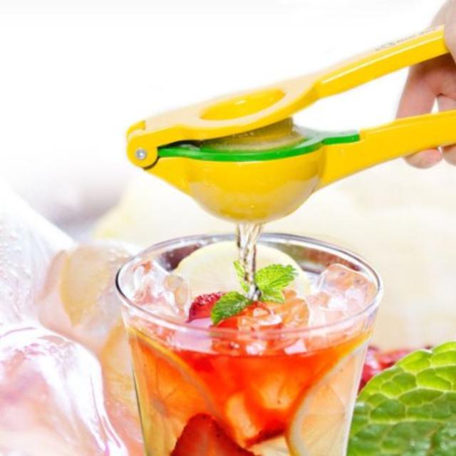 Bru Joy Citrus Press Lemon Lime Small Orange Manual Squeezer - Unique 2-Bowls-Built-In-1 Design Lets You Squeeze All Kinds of Citrus Fruits In One Go - Sturdy Enameled Aluminum - FDA Certified