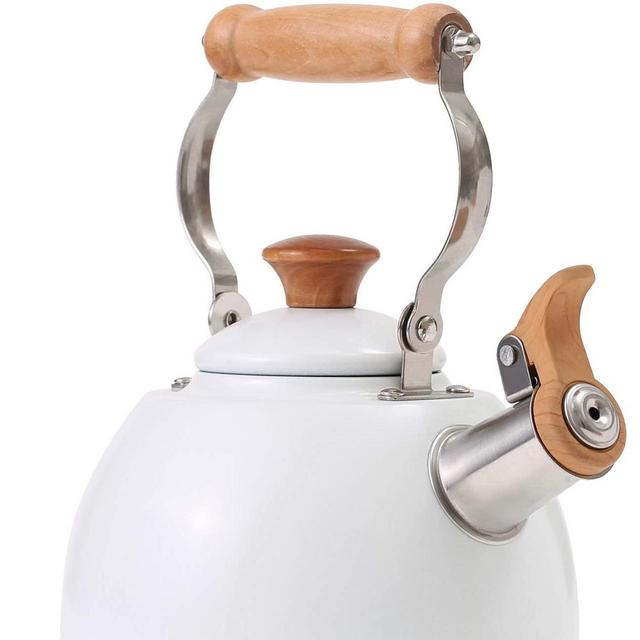 Tea Kettle Stovetop Whistling Teapot, Stainless Steel, 1.6-Quart White