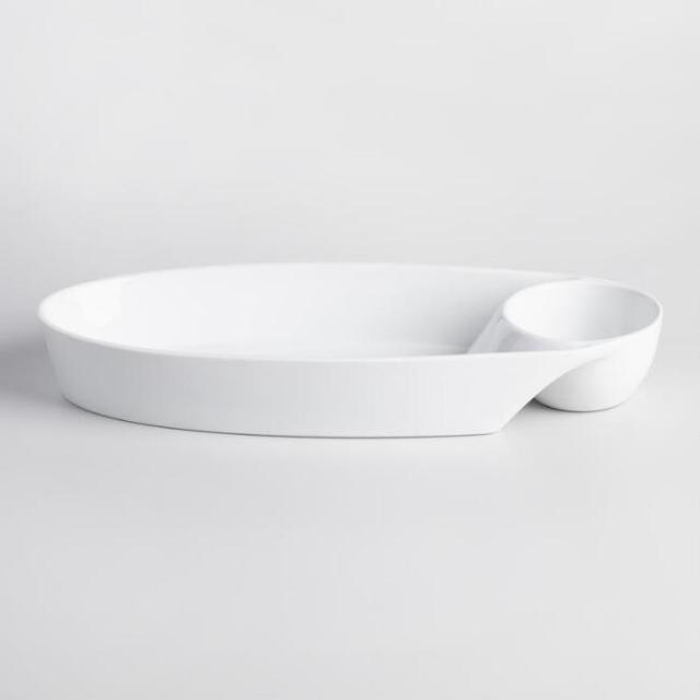 White Porcelain Oval Chip and Dip Dish