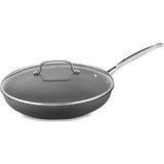 T-fal E91898 Ultimate Hard Anodized Nonstick Thermo-Spot Heat Indicator Deep Saute Pan Fry Pan with Glass Lid Cookware, 12-Inch, Gray